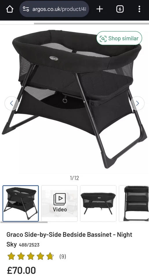 Graco Side By Side Baby Bassinet Travel Cot Foldable Next To Me - Image 3 of 4