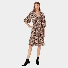 Kate Spade Lovely Leopard Wrap Dress XS Brown Midi Crepe de Chine Flared