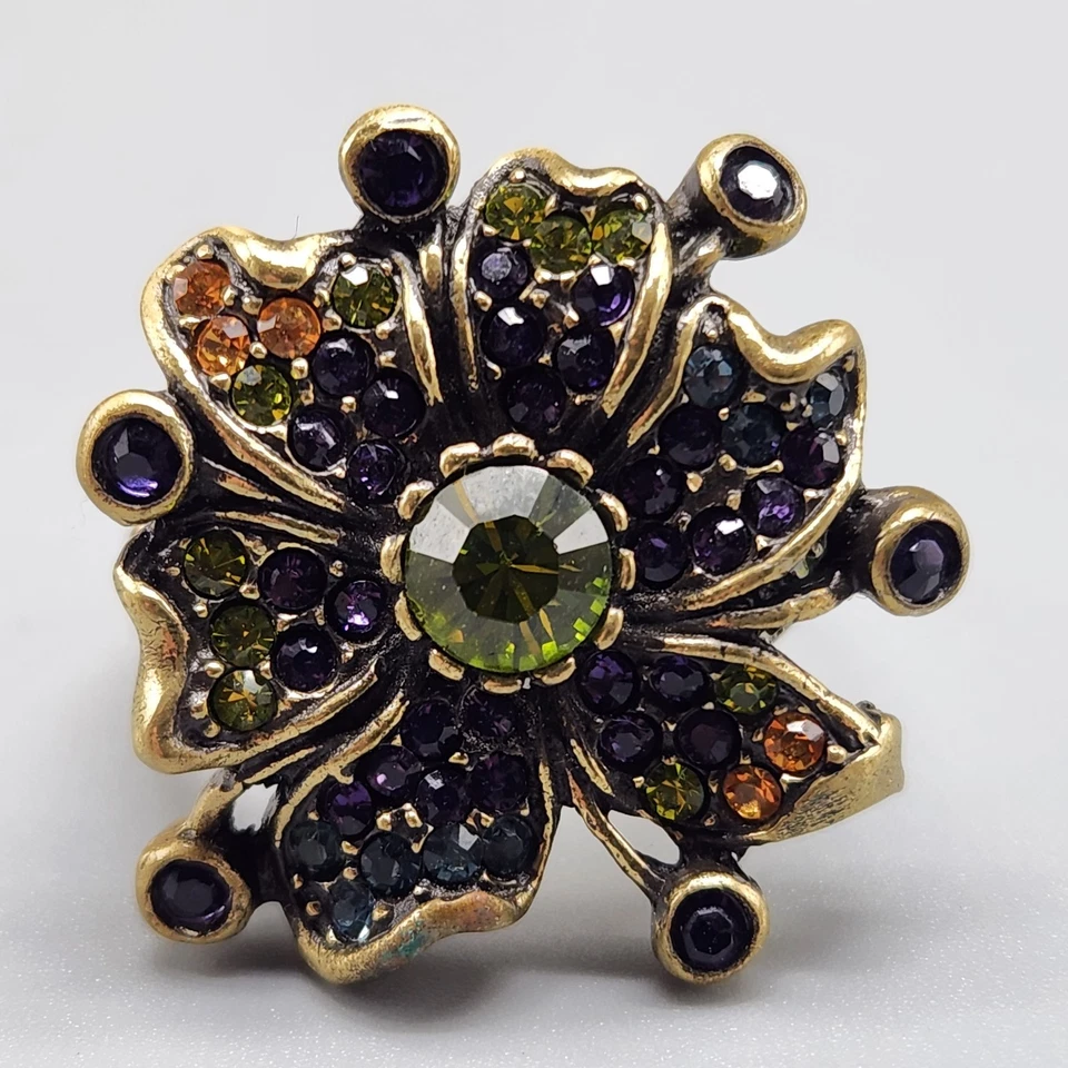 Anillo Flor Heidi Daus Verde Púrpura Estrás Racimo Pavé Latón Para Mujer Talla 12 Foto 3 de 4