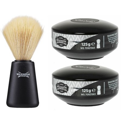 2 Wilkinson Rasierseifenschalen plus Barber Style feinste Borsten Rasierpinsel