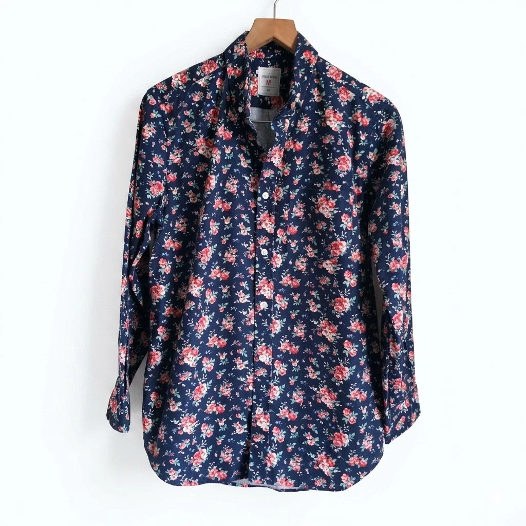 Gap The Modern Oxford Floral Shirt Mens Medium M Navy Blue Pink Flower Long Slv