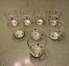 Vtg Hazel Atlas Glass 8 Atomic Starburst Retro Mid Century Tumblers MCM