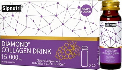 Marine Collagen Peptides Liquid 15g for Women and Men 10 Bottles, Grape Flavor
