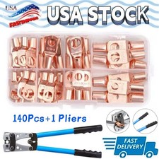 140Pcs Bare Copper Ring Terminals Battery Wire Crimp Welding Lug Connector Set