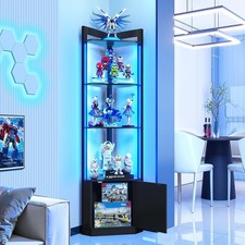 5-Tier Corner Shelf W/ RGB LED Light 65" Tall Display Cabinet W/ Storage Remote