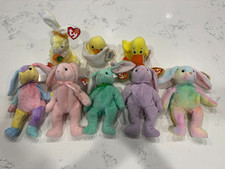 VNTG Ty Beanie Babies Lot of 8 w/ Heart Tags Easter Beanies 90s-2000