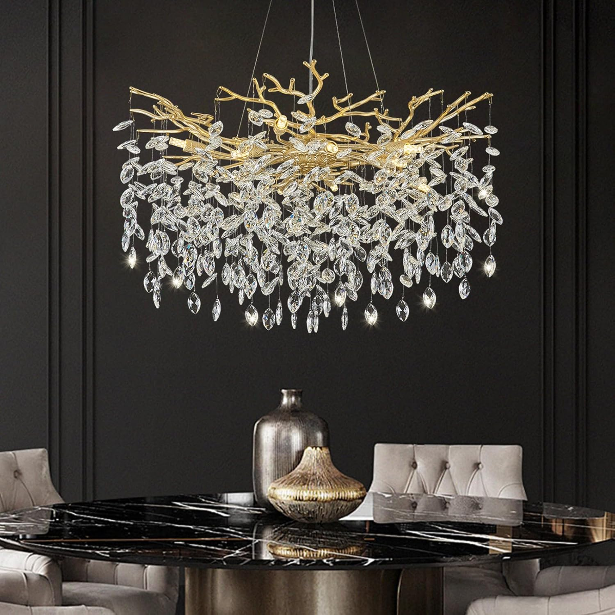 Gold Crystal Tree Branch Chandelier, 23