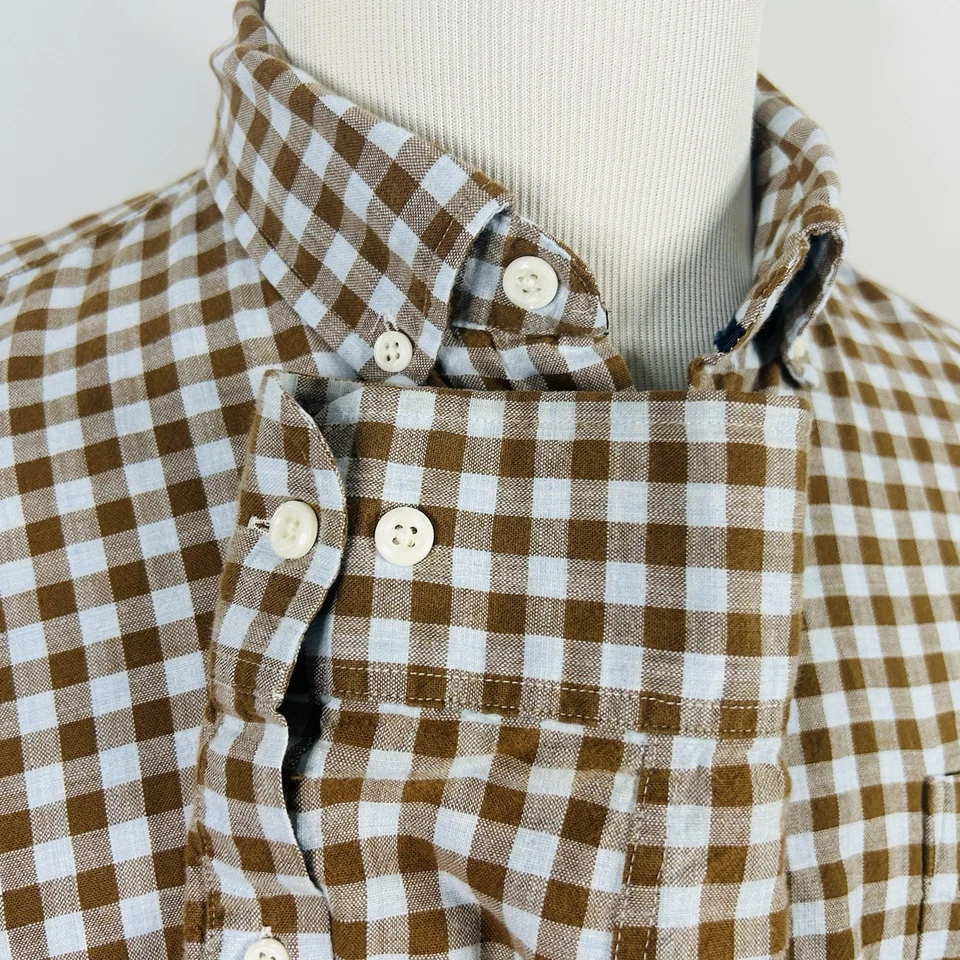 Camisa Johnnie O grande pendurada marrom xadrez 100% algodão casual botão para baixo - Imagem 4 de 4