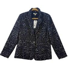 Cabi Damask Jacquard Brocade Blazer Women's 12 Wool Blend Style 109 Dark Blue