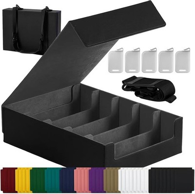 Caja magnética de cuero para cartas, 5 filas, capacidad 3900+, negra