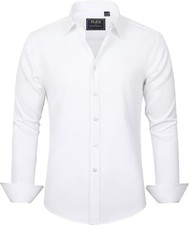 Men's Dress Shirts Solid Long Sleeve Stretch Wrinkle-Free Formal Shirt Bus