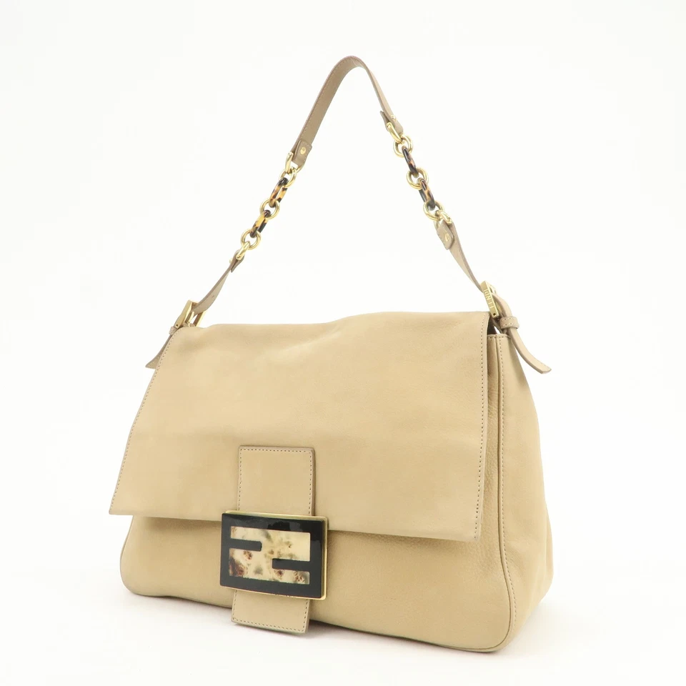 Bolso de Hombro FENDI Big Mamma Baguette Cuero Beige 8BR638 Auténtico Usado Envío Gratis Foto 3 de 4