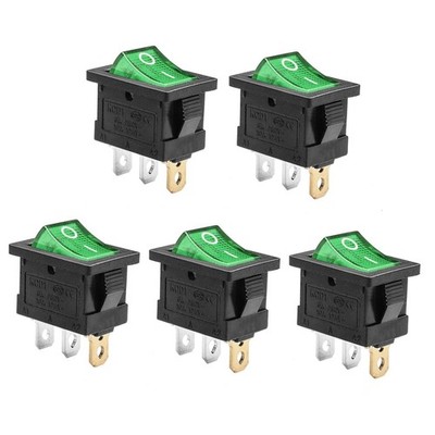  KCD1 SPST On/Off 3-Pin 2-Position Snap DC Green DC 12V-24V 20A - Not Pre-Wired