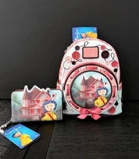 Loungefly Coraline Garden Party Mini Backpack & Wallet Set Buttons Pink NWT