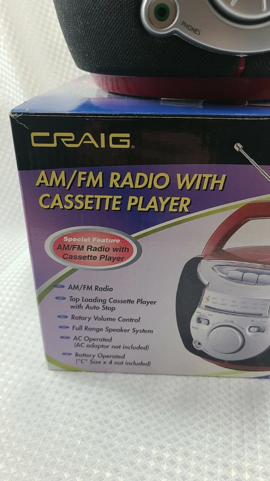 Vintage Craig Portable AM/FM Radio  Cassette Player Model CPC3407 In Box  - Image 2 of 4