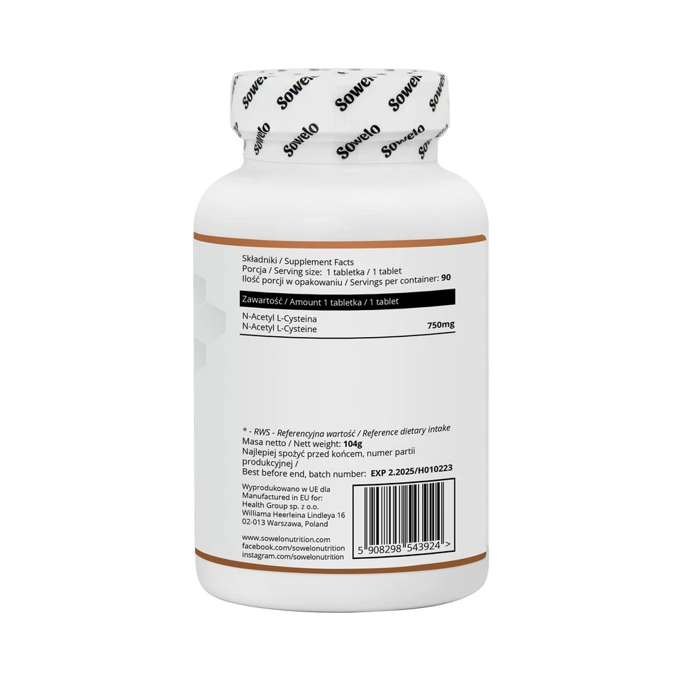 N-Acetyl L-Cysteine 750mg Tablets – Immune & Liver Support Antioxidant – Sowelo - Image 2 of 4