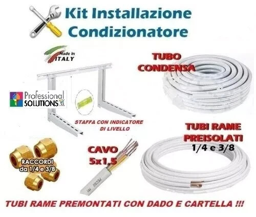 Kit 6 Metri Montaggio Climatizzatore Rame 1/4 3/8 + Staffe Top Qualità