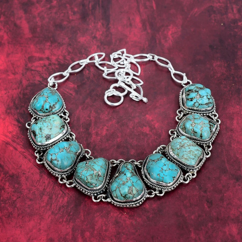 Turquoise Tumble Gemstone Handmade 925 Sterling Silver Jewelry Necklace For Gift - Image 4 of 4