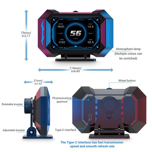 OBD2 Coche HUD Head Up Display 3.5'' Pantalla de Tablero Velocímetro Digital RPM KMH Alarma - Imagen 8 de 9