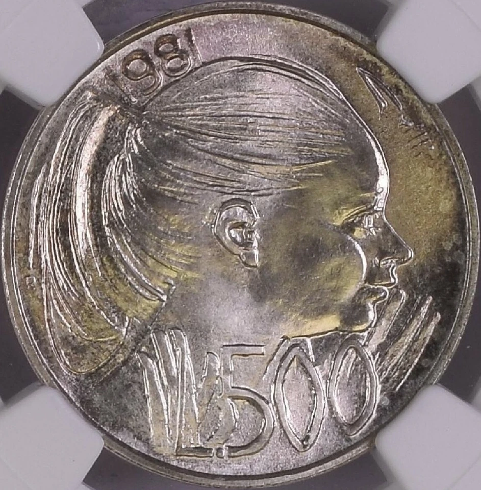 SAN MARINO. 1981, 500 Lire, Silver - NGC MS68 - Top Pop 🥇 Girl Facing 🌈 Toned - Image 3 of 4