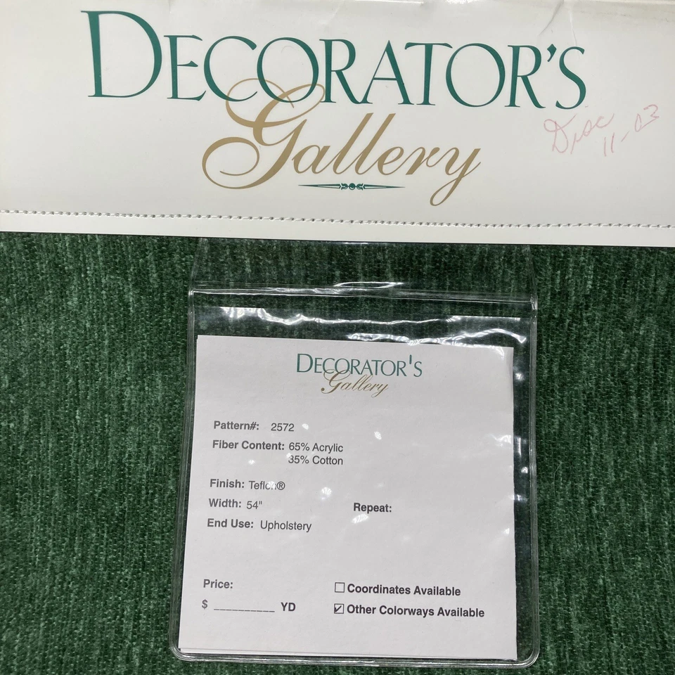 Muestra de tela de tapicería de galería decoradores panel de 26" mezcla de algodón felpa verde Foto 2 de 4