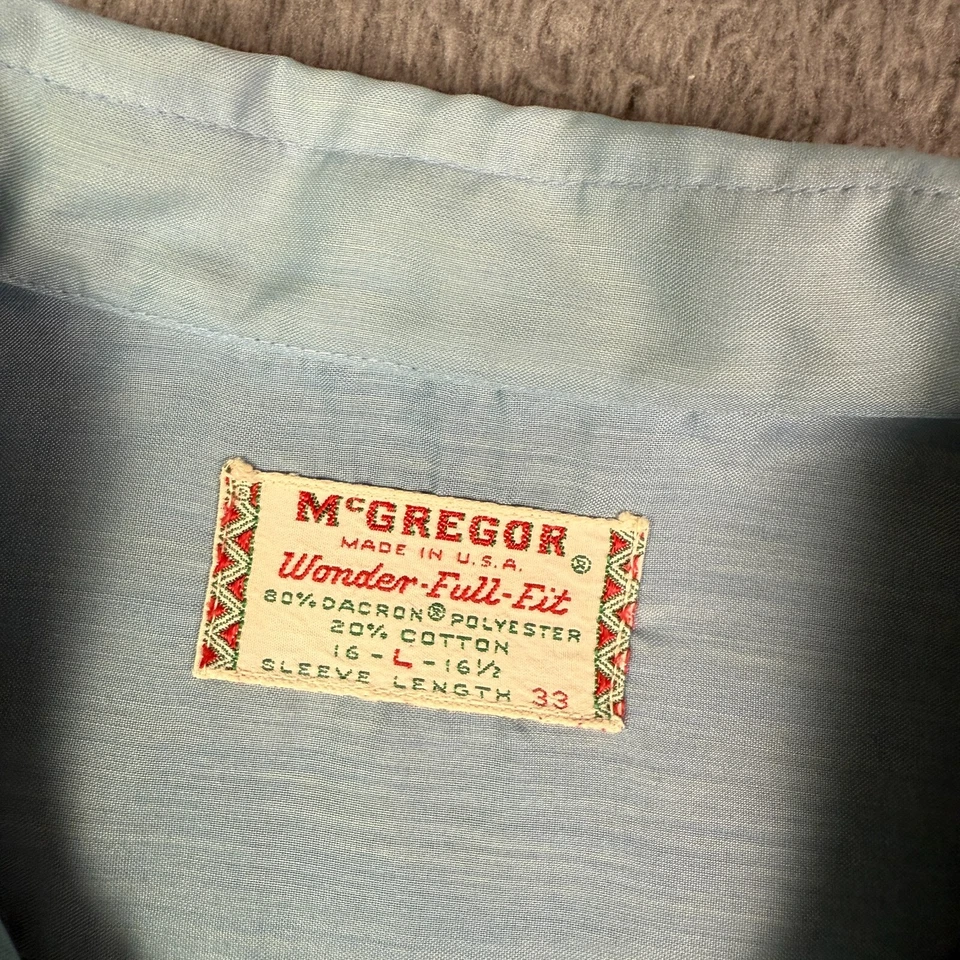 Винтажная мужская рубашка McGregor L с синим воротником-петлей 50-е 60-е Wonder-Full-Fit Dacron - Изображение 3 из 4