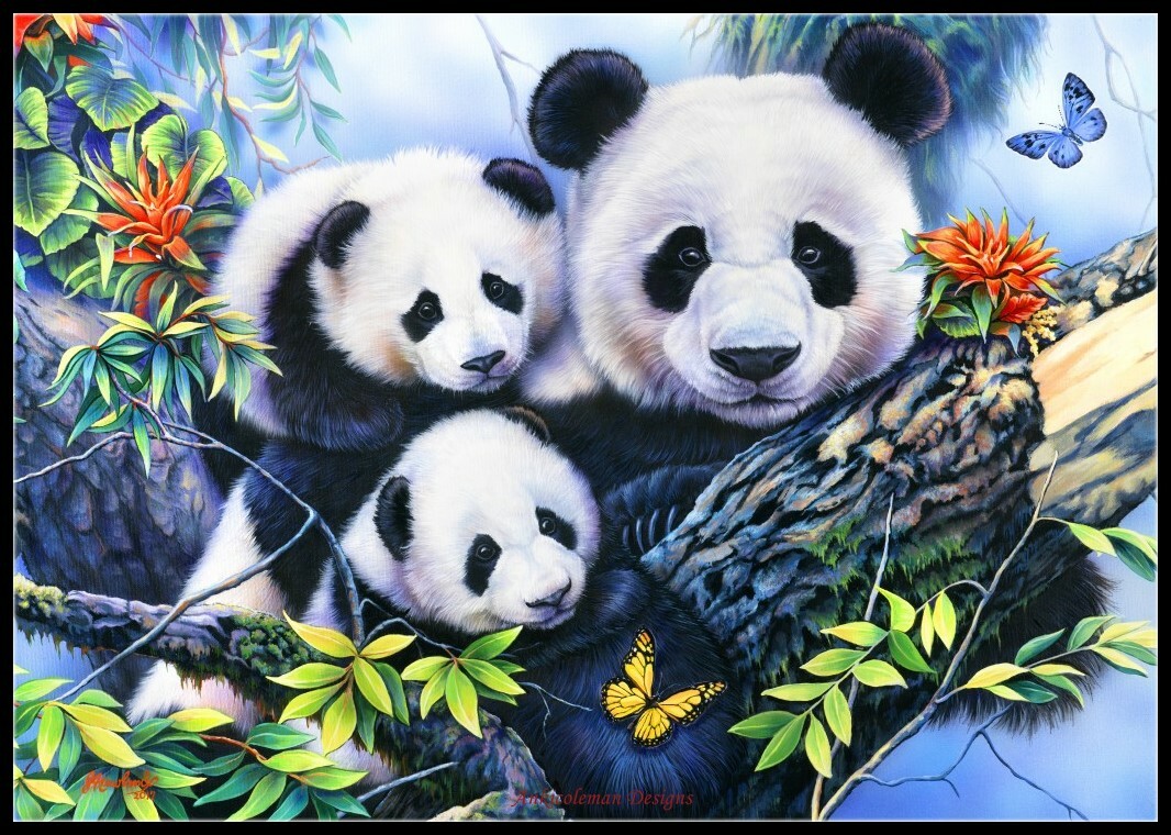 Panda Family - Counted Cross Stitch Patterns - Color & BW Symbols Charts
