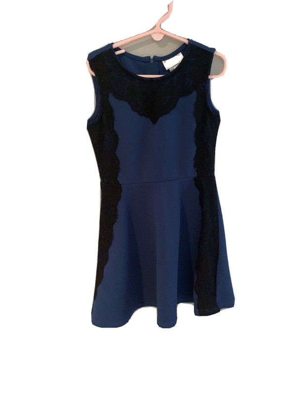Blush By Us Angels Girls Dress Size 7 Blue With Black Lace
