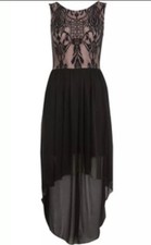 Miss Selfridge Pink Black Lace Overlay High Low Dress UK sz 6 NWOT Deco