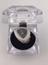Moca LA Ladies Ring Watch Gray/Silver Tone Black Dial Triangle Case W/ Box- RUNS