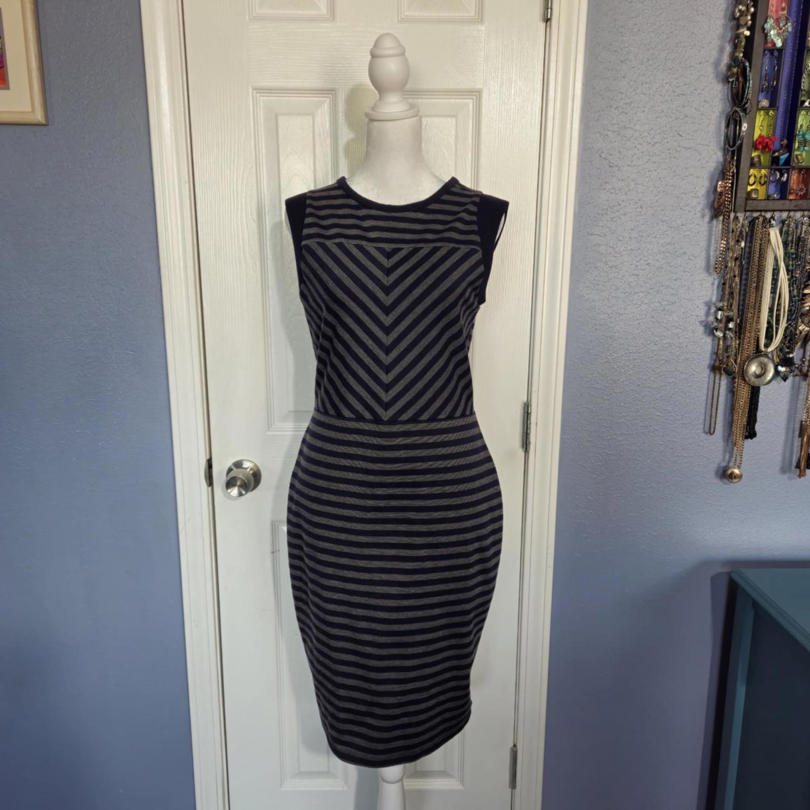 Merona Women's Striped Navy & Gray Sleeveless Sheath Dress Work Office Fitted