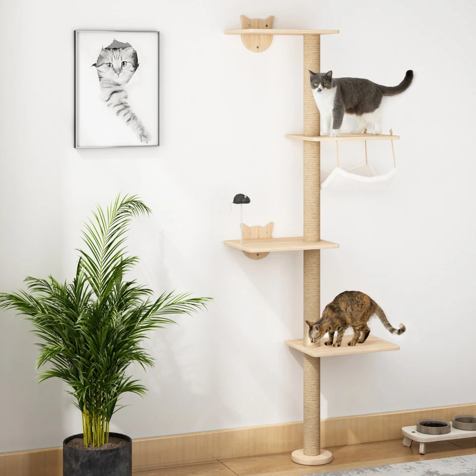 COZIWOW Wall Mounted Scratching Post 4-Tier Cat Climbing Tower Cat Perch Hammock - Image 4 of 4