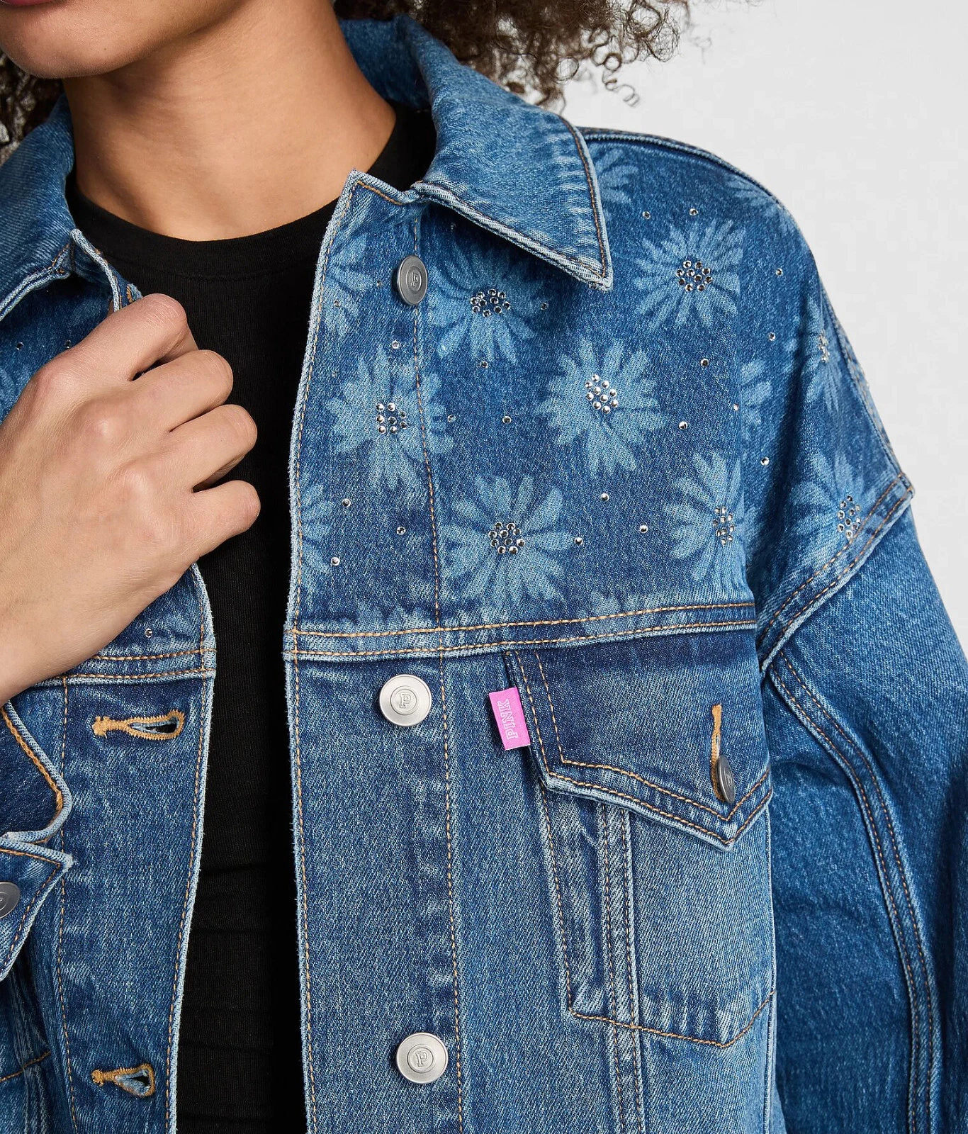 Victoria's Secret VS PINK Bling Rhinestone Denim Jean Trucker Jacket XL XXL 2XL