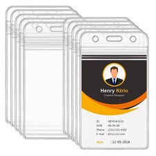 10 Pack Clear Plastic Vertical ID Badge Holder Name Tag Holder for Office School