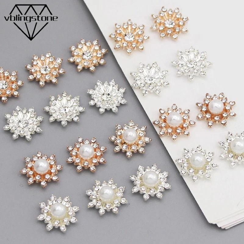 10pcs/pack Flower Rhinestone Pearl Buttons Flatback Crystal Pearls Button Sewing - Image 3 of 4