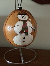 Handpainted Holiday Season Snowman Gourd Ornament Signed Dated
