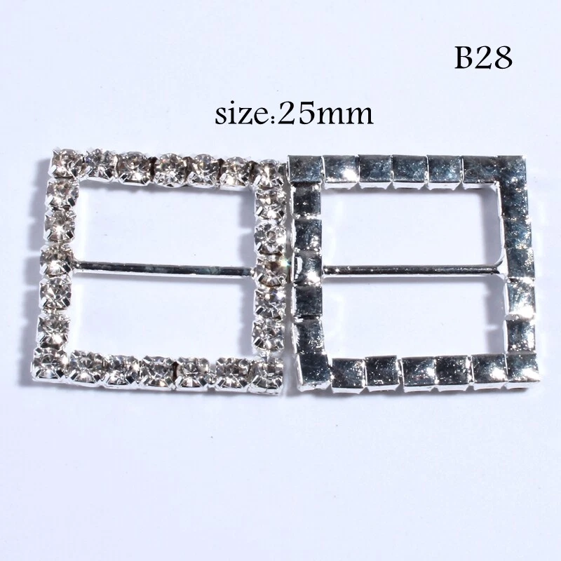 15PCS 25MM Silver Crystal Square Rhinestones Buckles Metal Diamante DIY - Image 2 of 2