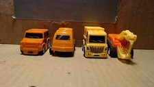 Set of 4 Mini Pull  Go Plastic Cars Orange Yellow excavator, Van, Truck