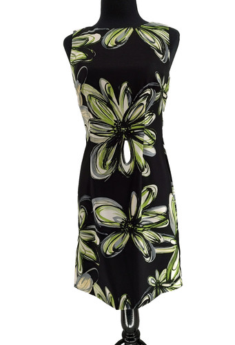 AGB Woman's Black Green Sheath Dress Size 6 Back Zip Modest No Slit Office Chic