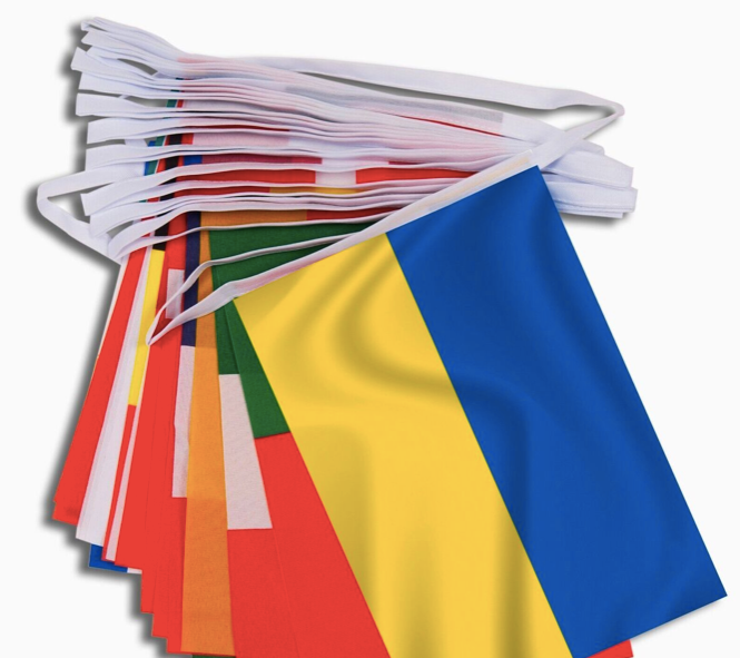 Guirlande De Drapeaux Eurovision 15 Mètres - 37 Drapeaux En Tissu, Livraison Rapide, Parfaite Pour Fête