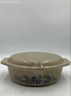 Vintage Pyrex Beige Homestead Pattern Dinnerware Oval Casserole Dish With Lid