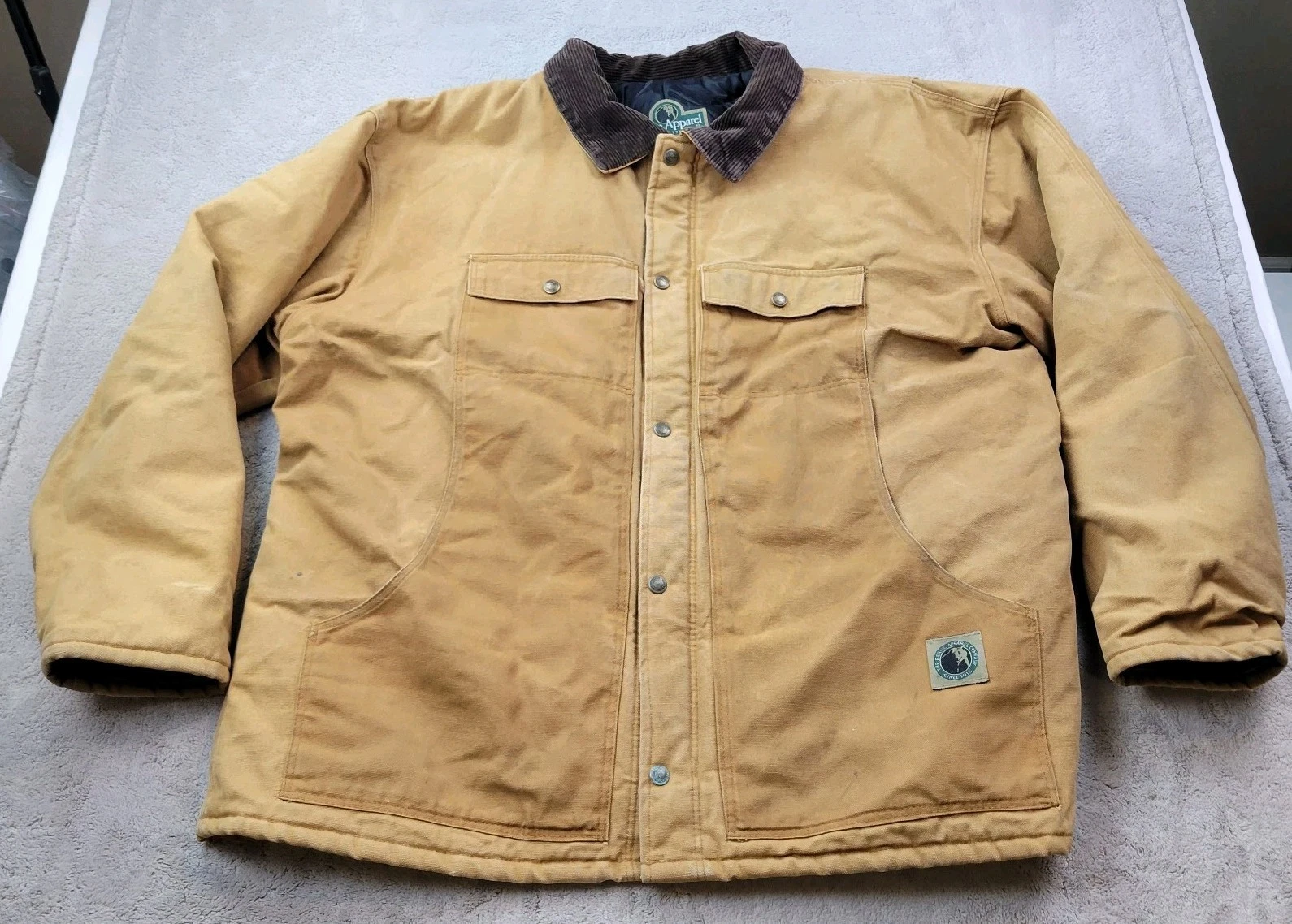 Berne Chore Barn Work Coat Mens 2XL Brown Duck Corduroy Collar Insulated Jacket