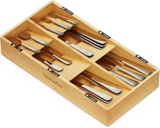 SpaceAid Bamboo Silverware Drawer Organizer with Labels, Kitchen Natural 