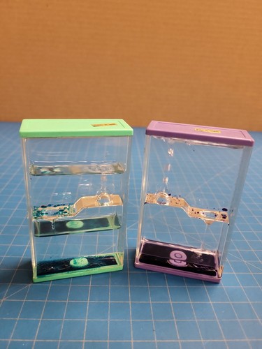 Vintage Liquid Motion Bubbler Sensory Timer Desk Toy Set of 2 Blue Purple Taiwan