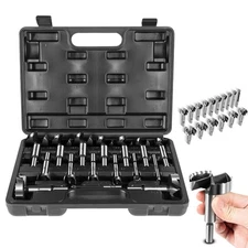 Forstner Bit Set 16PC Wavy Serrated Edge 1/4 to 2-1/8 inch For Wood Drilling