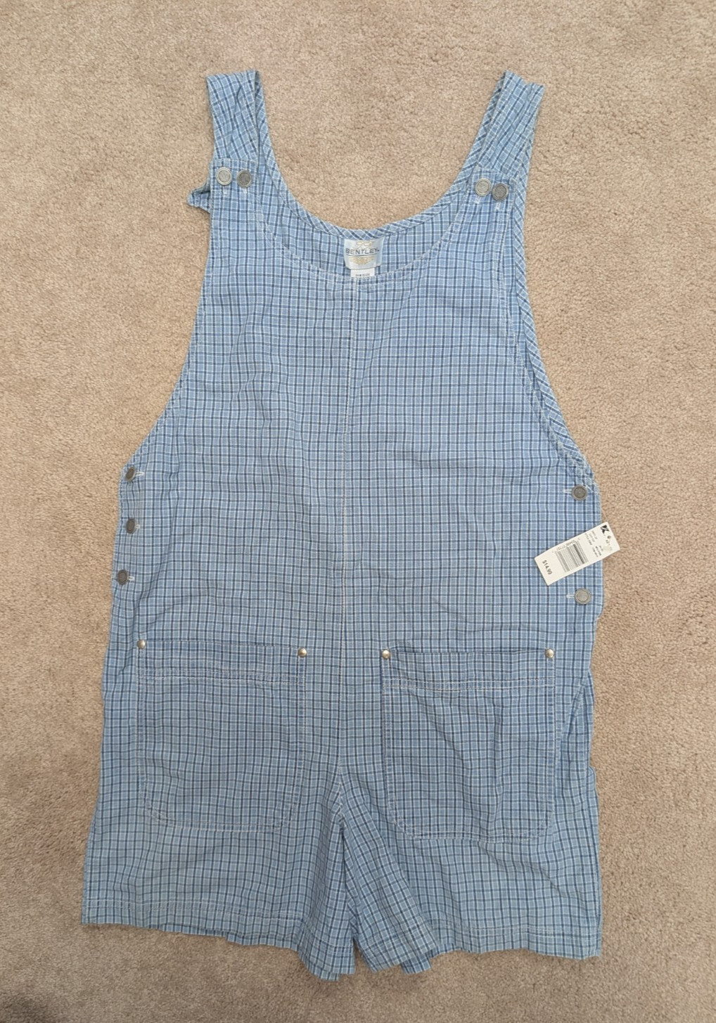 Vintage Overall Shorts Blue And White Gingham Size Small