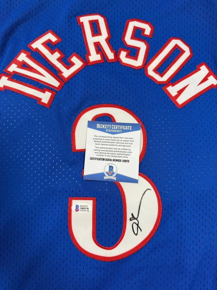 Allen Iverson Blue Jersey Size M Hand Signed Beckett COA - Image 2 of 4