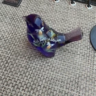 Fenton Art Glass Bird Figurine Purple Hand Painted Floral Signed Miller