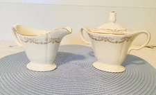 Vintage MCM Edwin M Knowles Gold Leaf Bows Creamer & Sugar Bowl
