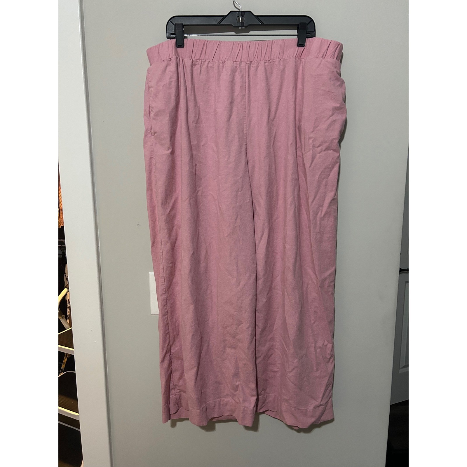 ELOQUII Women Plus Size 18 Pink Linen Blend Wide Leg Cropped Elastic Waist Pants